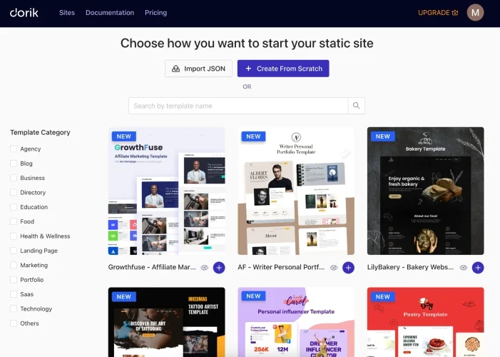 Screenshot of Dorik templates