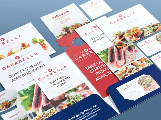 An example of a brand marketing kit with printed materials.