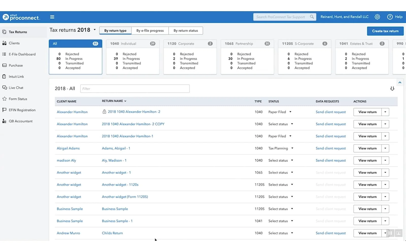 ProConnect Tax Online tax planner sample.