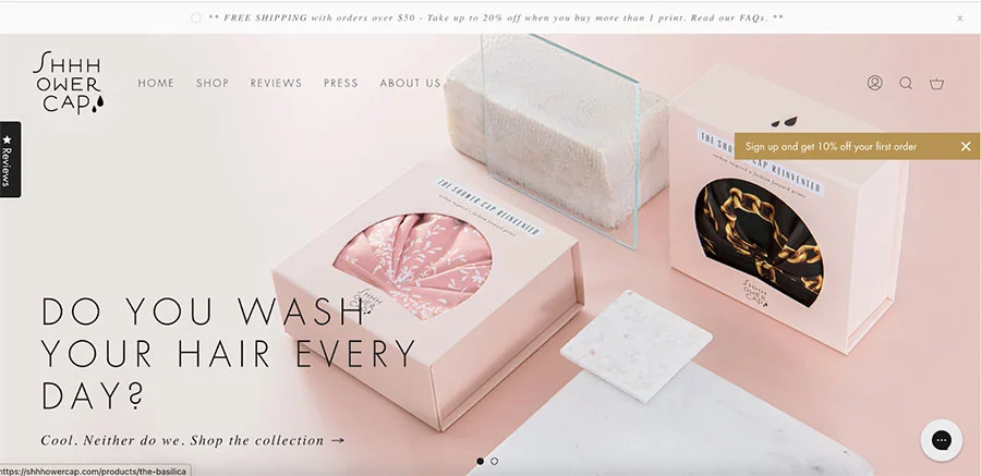 Squarespace online store example SHHHOWERCAP.