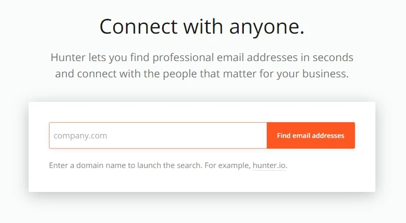Domain name search box of Hunter.io.