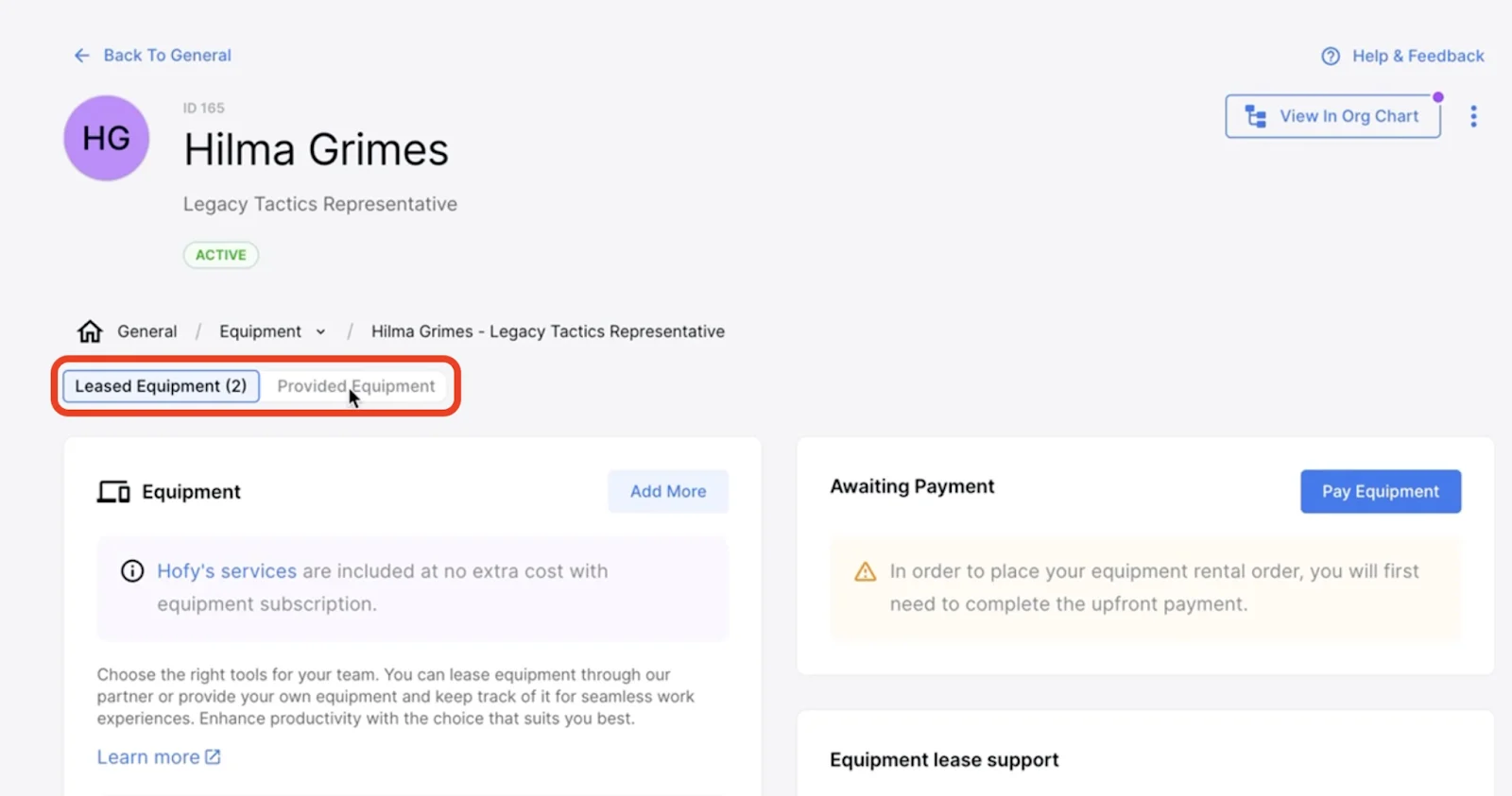 A screenshot showing Deel's online solution for creating and tracking equipment usage agreements.