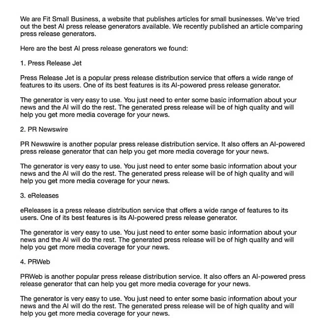 Sample press release generated by EIN Presswire.