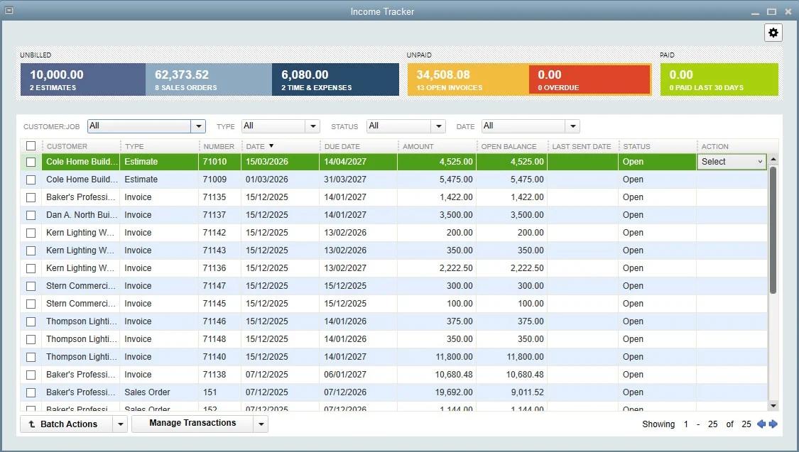 QuickBooks Desktop Pro Income Tracker.