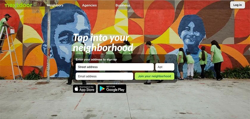 Home page of the NextDoor website.