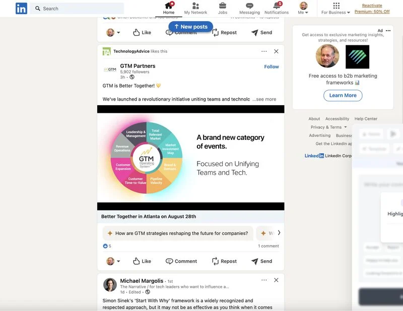 A social media post on LinkedIn promoting the go-to-market (GTM) conference, Better Together, reposted by TechnologyAdvice.