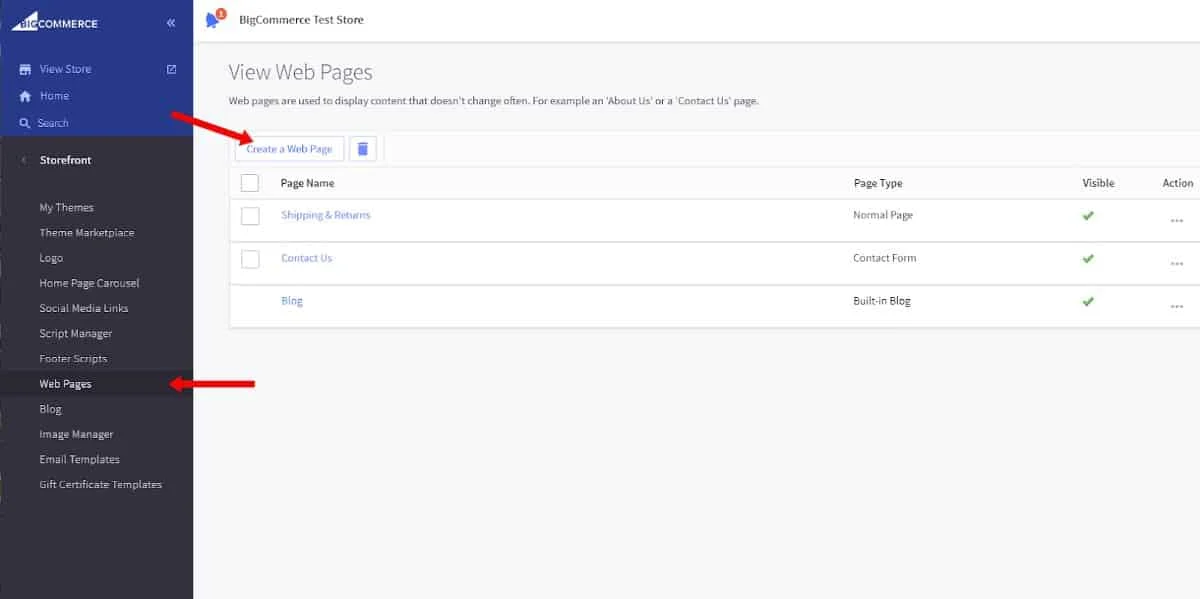 Adding new pages to your website by navigating to the web pages screen.