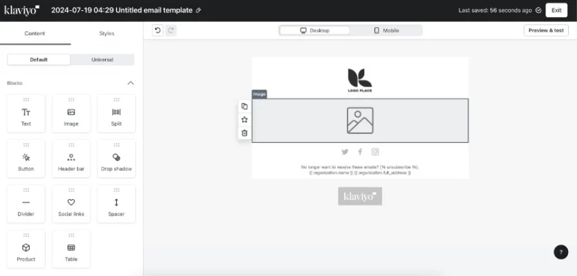 Klaviyo's email campaign builder.