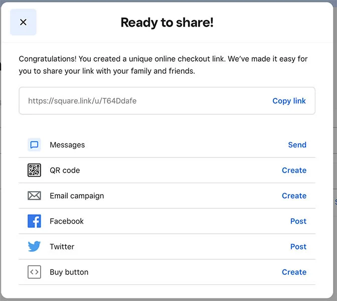 Generating a shareable payment link.