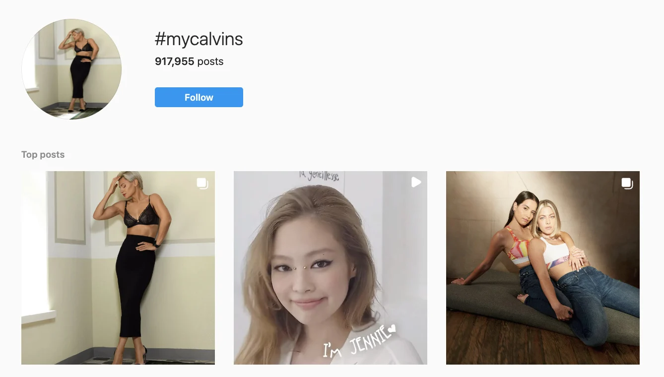 Instagram hashtag search result.