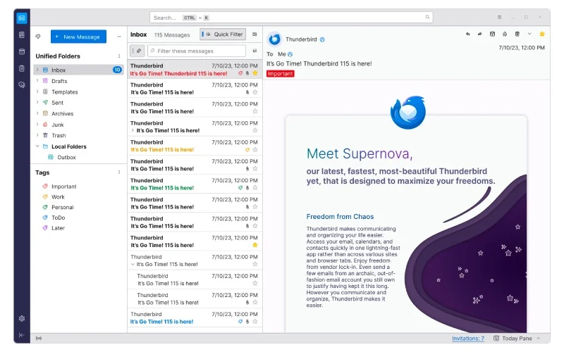 Thunderbird supernova new mailbox interface