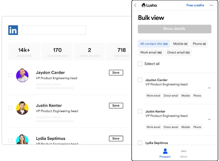 Lusha Chrome extension on LinkedIn.