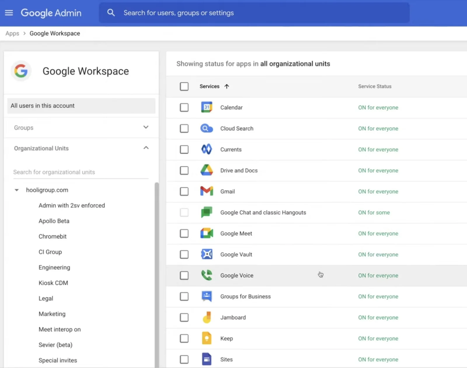 An image containing the list of Google Workspace apps.