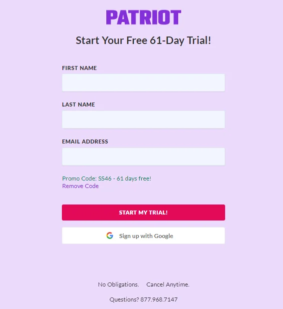 Patriot Sign-up Form.