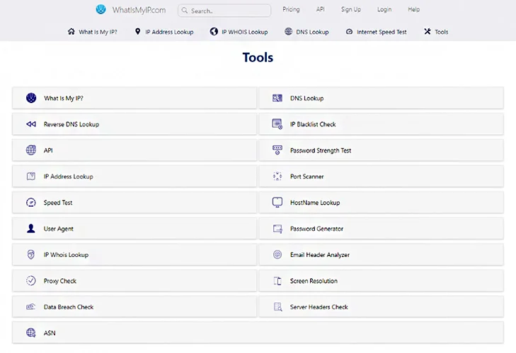 A screenshot showing whatismyip.com tools for finding an IP address.