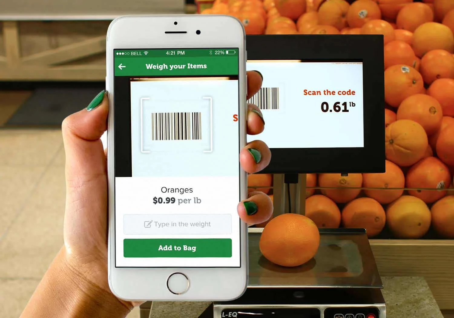 Scan-and-Go software on phone screen.
