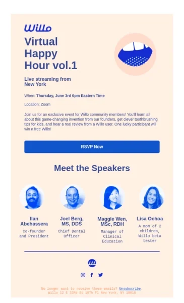 An email from Willo inviting recipients to a live webinar event.