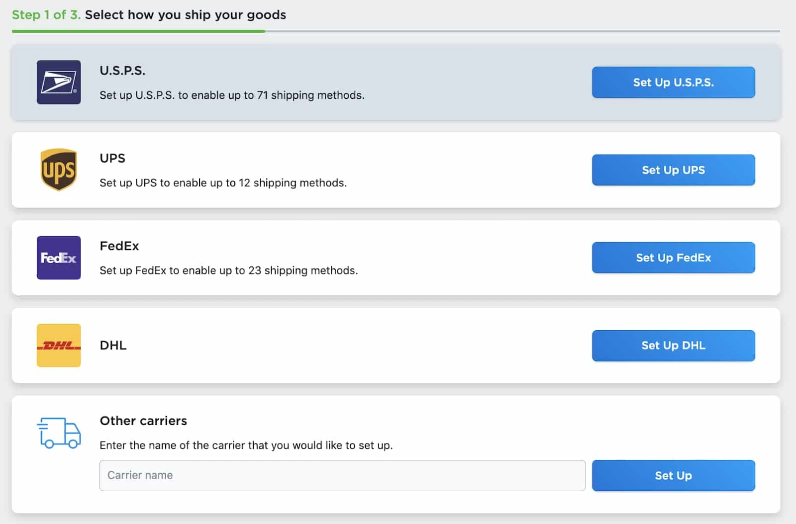 List of Ecwid's available US shipping carriers.