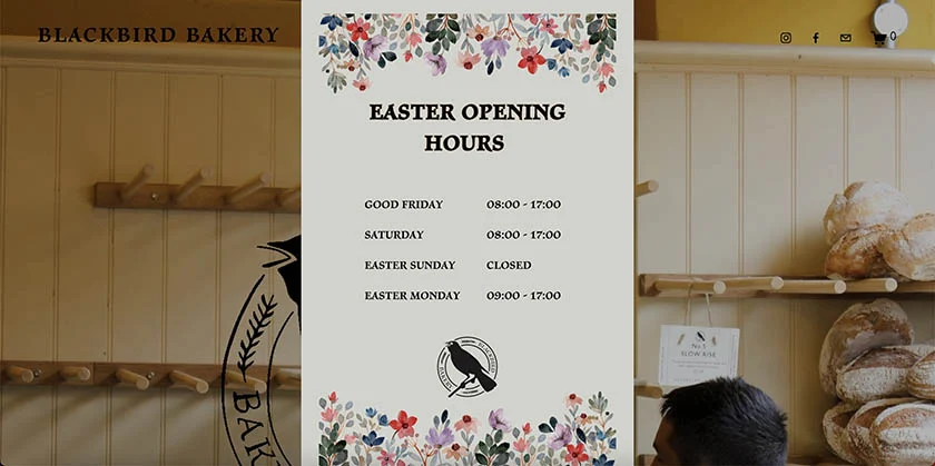 splash page website by Blackbird Bakery for announcing change in schedule