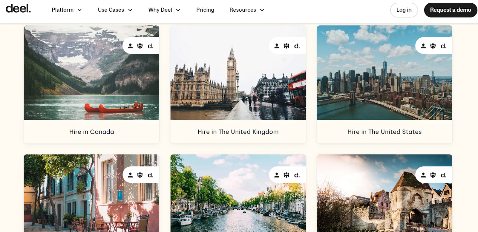 A snapshot of Deel's online guides for hiring employers and contractors in countries that it services.