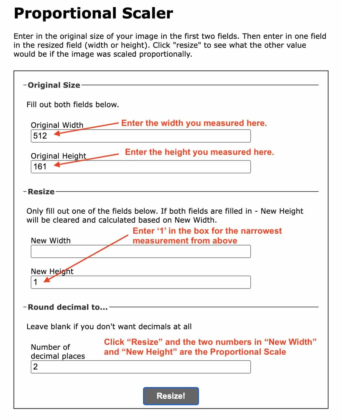 Basic use of the proportional scale calculator.