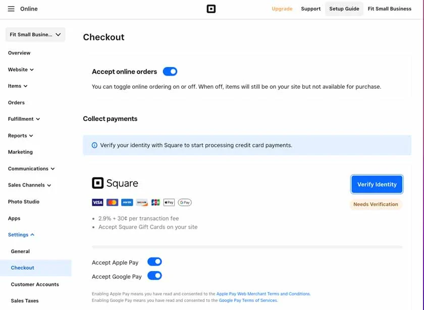 Toggle Square Payments and online orders on and off with a single button.