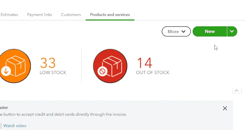 Screen where you can import a new product or service item from the Sales menu.