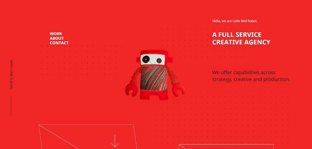 Little Red Robot website with red color scheme with the headline, "A Full Service Creative Agency."
