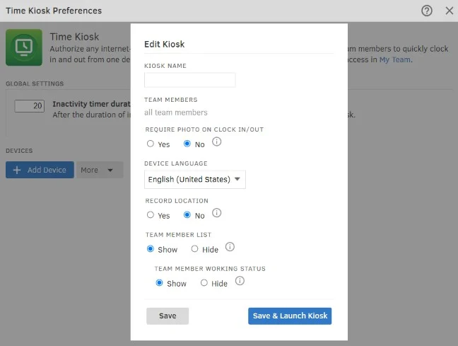 Showing QuickBooks Time's edit kiosk tool.