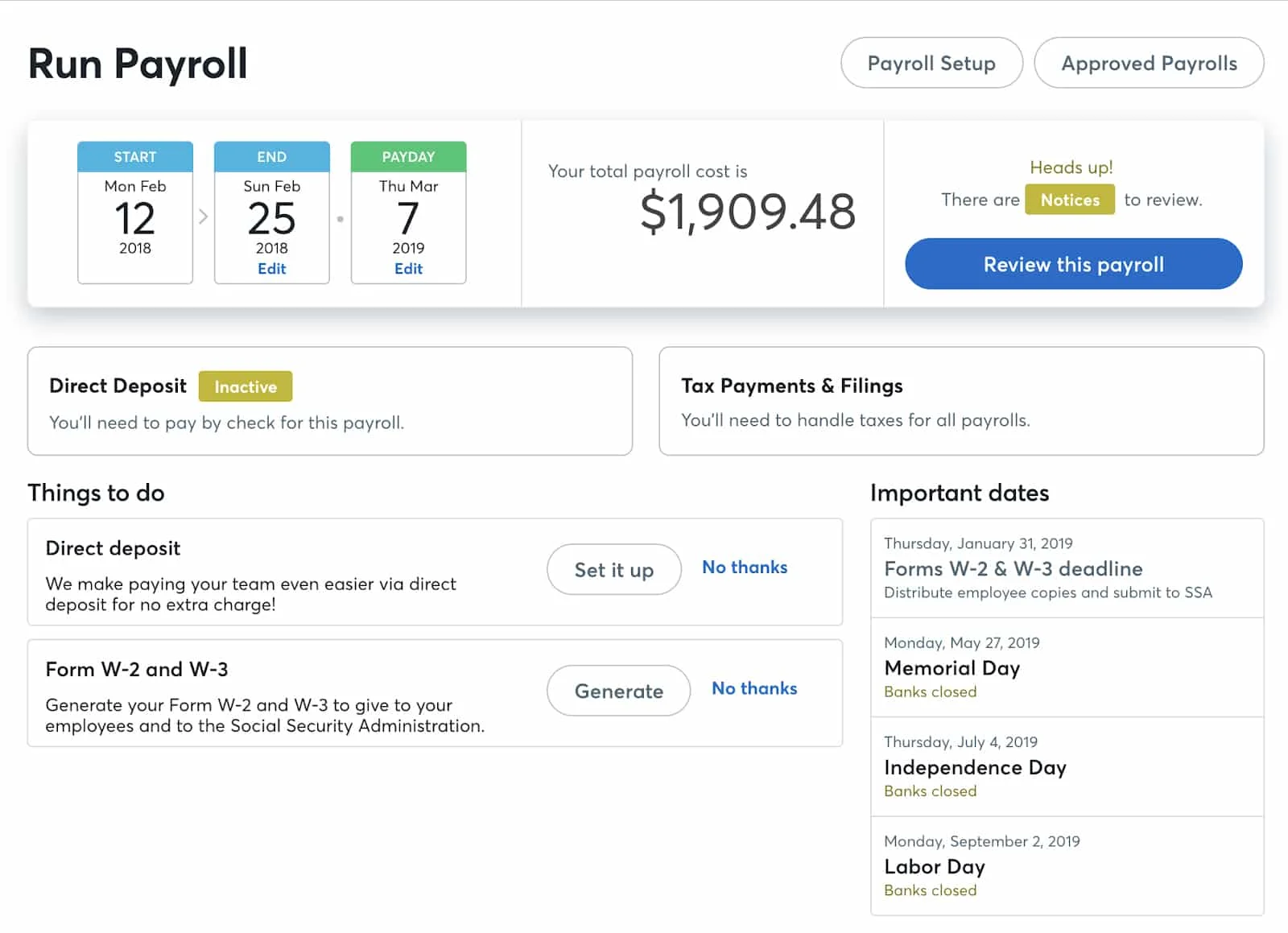 Wave Payroll dashboard.