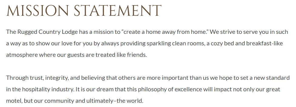 The Rugged Country Lodge mission statement