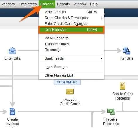 Opening the checking account register.
