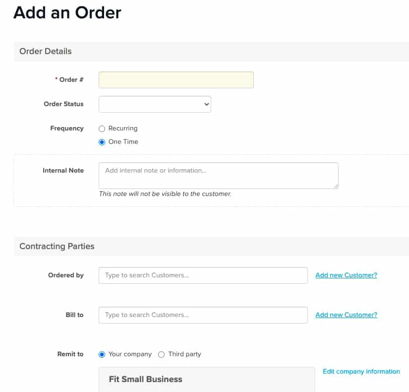 Add an Order in Rigbooks.