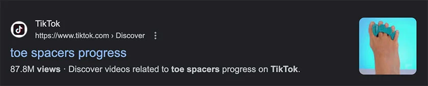 Number of views of hashtag toe spacers progress in TikTok.