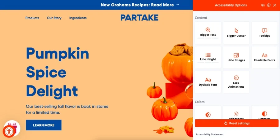 Website with accessibility features