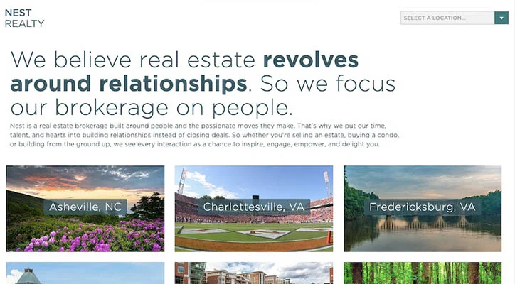 Home page of Nest Realty's website