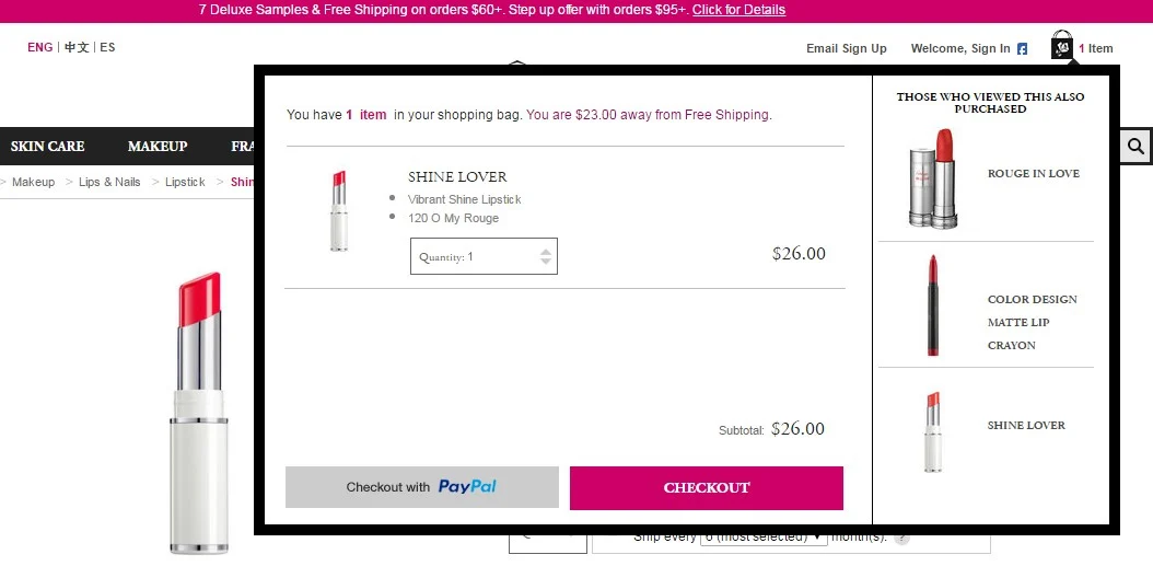 Sample shopping cart.