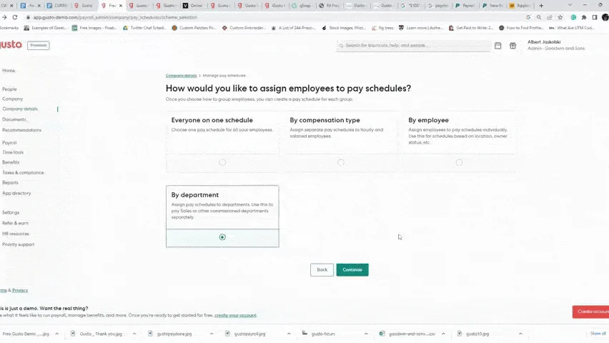 GIF of Gusto payroll showing how to make a pay run schedule.
