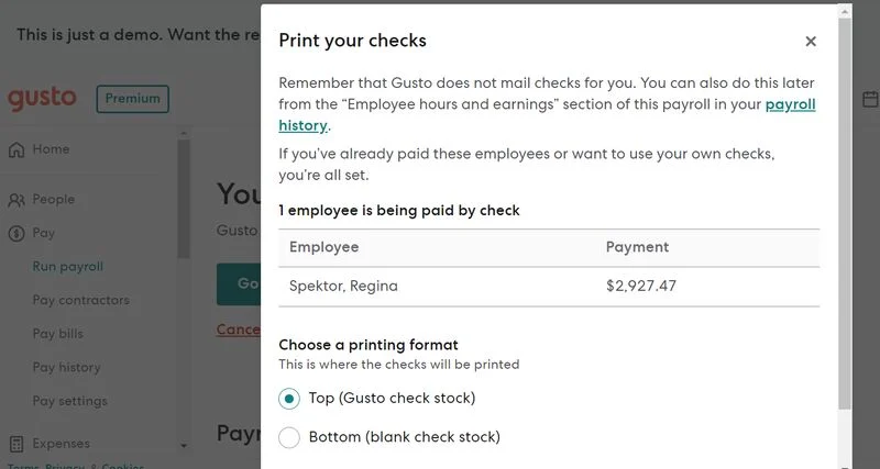 The paper check options.