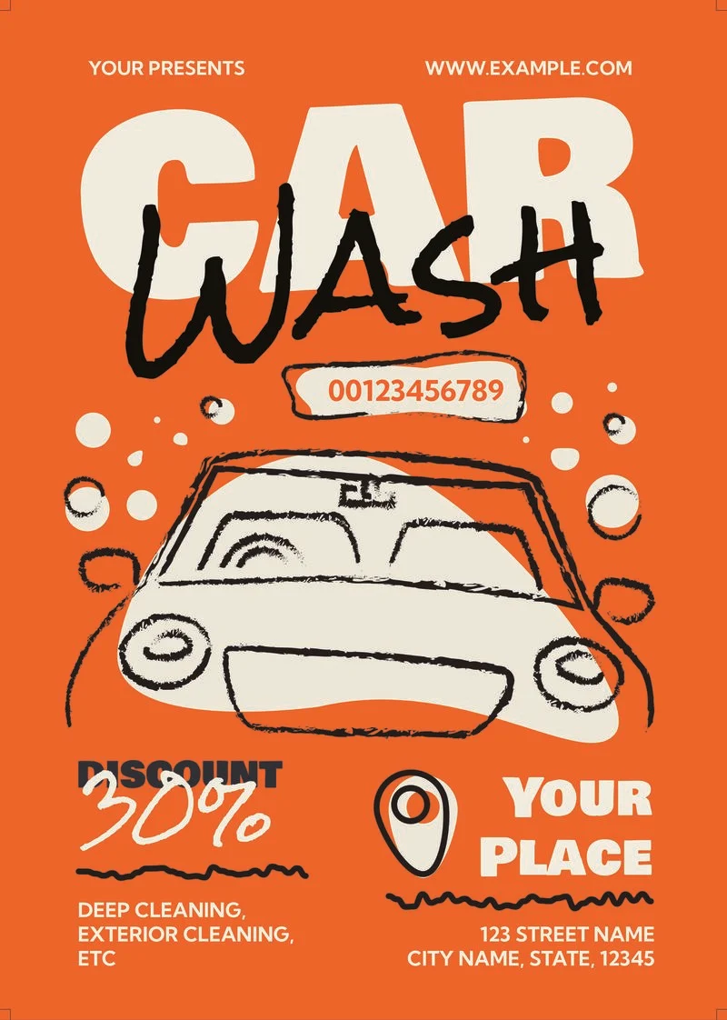 A hand-drawn poster design for a Carwash