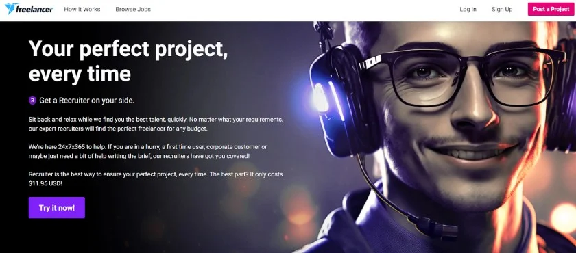 Man in headphone highlighting recruiter dashboard.