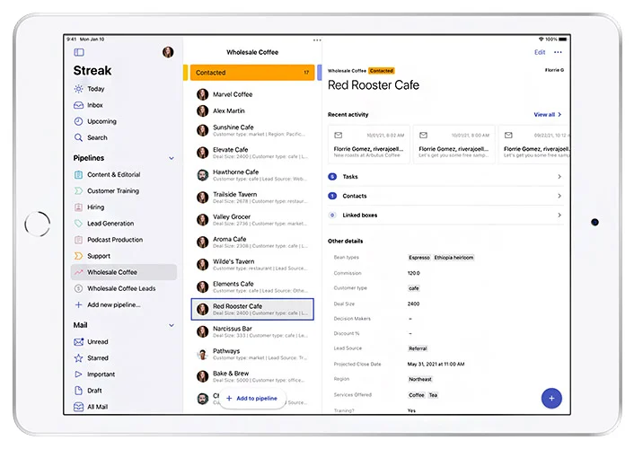 Streak desktop interface