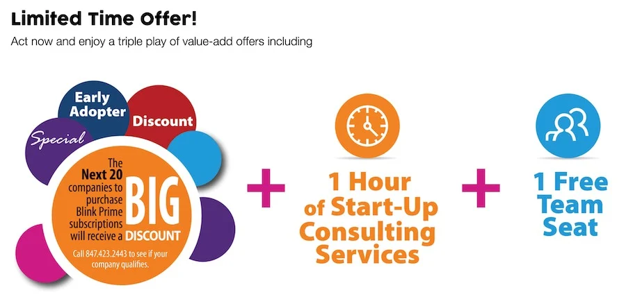 An example of Blink OnDemand Crisis PR software’s limited discount offer for eligible businesses.