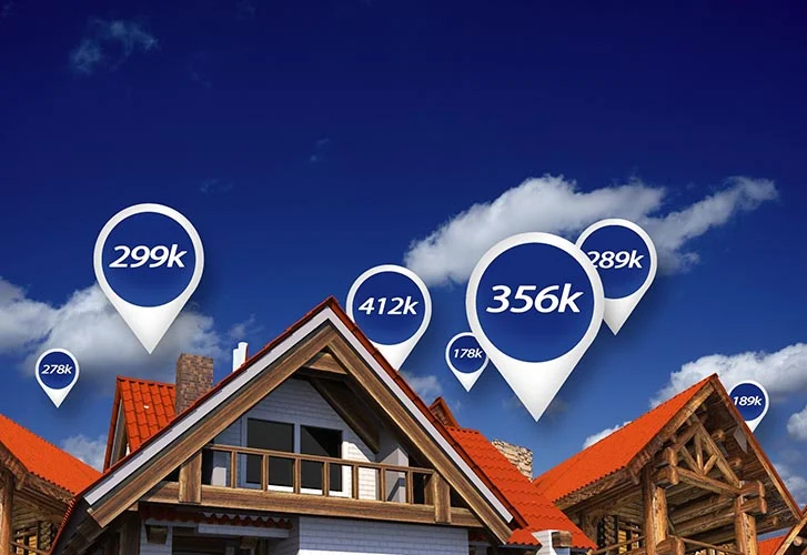 New construction with thought bubbles of various home prices.