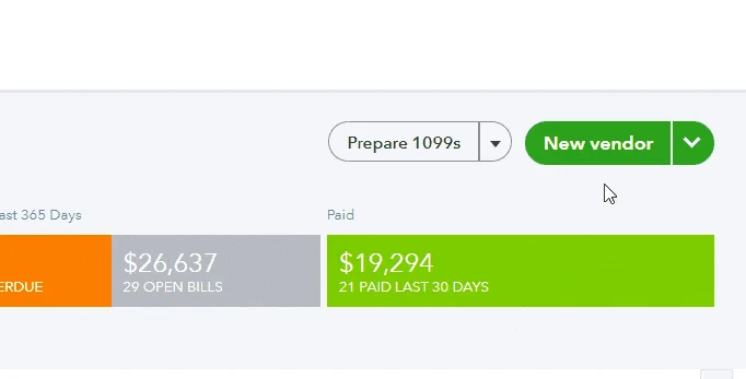 Steps showing how to navigate to the Import vendors feature in QuickBooks Online.