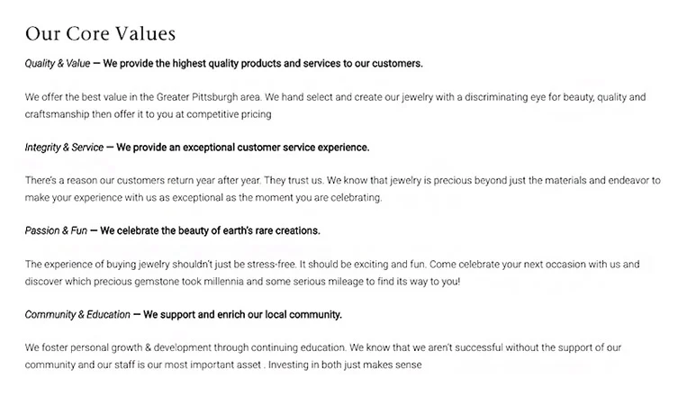 Beeghly & Company's core values taken from their website