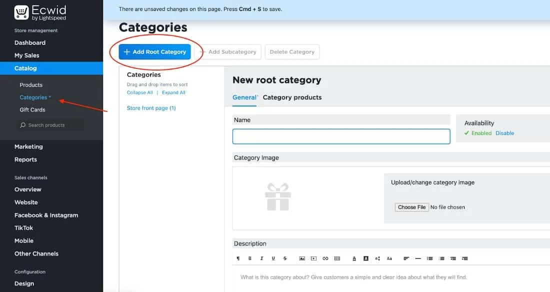 Setting up store categories.