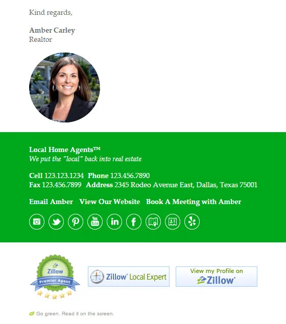 Example of an email signature with associations