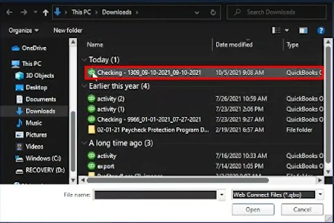 Selecting the WebConnect File to Import to .