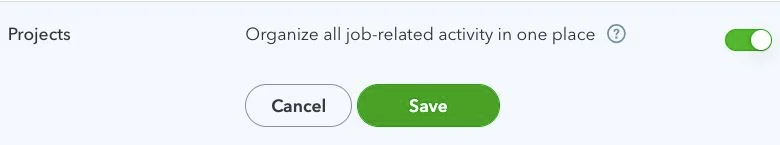 Screen where you can turn on the project feature in QuickBooks Online